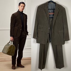 Ralph Lauren Purple Label Corduroy Two Piece Suit Jacket & Trousers Brown 46R 36